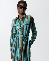 Abito chemisier midi in cotone con righe effetto pennellato - | Pinko