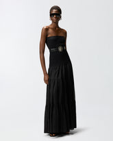 Abito lungo con top a costine e gonna a balze - | Pinko