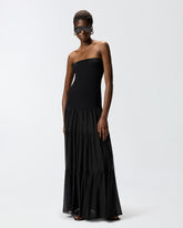 Abito lungo con top a costine e gonna a balze - | Pinko