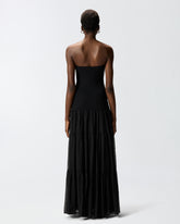 Abito lungo con top a costine e gonna a balze - | Pinko