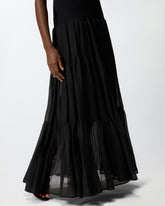 Abito lungo con top a costine e gonna a balze - | Pinko