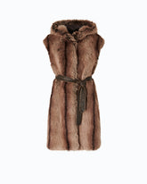 Gilet long ceinturé en fourrure synthétique - | Pinko