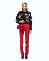 Slim-fit flared trousers in nappa leather-effect fabric - Red | Pinko