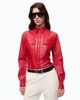 Nappa leather-effect coated shirt - | Pinko