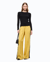Pantaloni palazzo con motivo floreale e banda in pizzo - | Pinko
