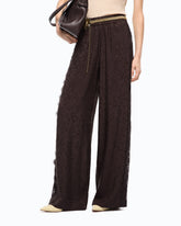 Pantaloni palazzo con motivo floreale e banda in pizzo - | Pinko