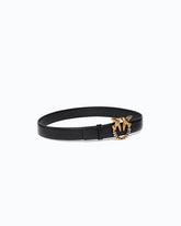 Leather belt with Love Birds jewel buckle, 3 cm - | Pinko