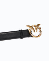 Leather belt with Love Birds jewel buckle, 3 cm - | Pinko