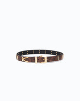 Cintura in pelle stampa pitone con borchie 3 cm - | Pinko