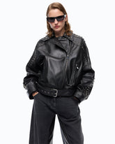 Giacca biker stile chiodo in nappa con borchie - | Pinko