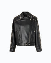 Giacca biker stile chiodo in nappa con borchie - | Pinko