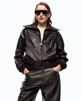 Bomber in pelle con collo risvoltabile - | Pinko