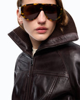 Bomber in pelle con collo risvoltabile - | Pinko