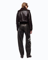 Bomber in pelle con collo risvoltabile - | Pinko