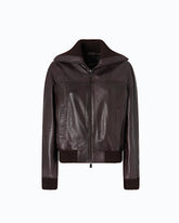 Bomber in pelle con collo risvoltabile - | Pinko