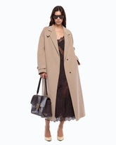 Coat in double-layered wool-blend cloth with belt - | Pinko