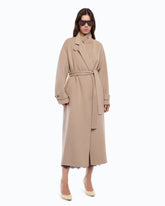 Coat in double-layered wool-blend cloth with belt - | Pinko