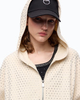 Fully rhinestoned hoodie with zip - Beige | Pinko