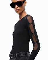 Lightweight ribbed sweater with sheer details - | Pinko