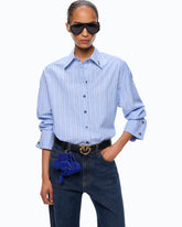 Camicia a righe in popeline con polsini gioiello - | Pinko