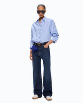 Camicia a righe in popeline con polsini gioiello - | Pinko