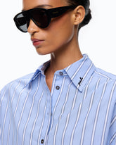 Camicia a righe in popeline con polsini gioiello - | Pinko