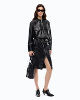 Abito midi effetto pelle con zip - | Pinko