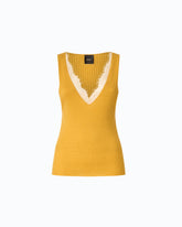 Canotta in misto seta e cashmere con scollo in pizzo - | Pinko