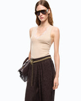 Canotta in misto seta e cashmere con scollo in pizzo - | Pinko