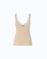 Canotta in misto seta e cashmere con scollo in pizzo - | Pinko