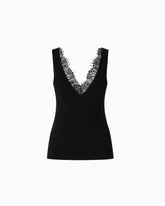 Canotta in misto seta e cashmere con scollo in pizzo - | Pinko