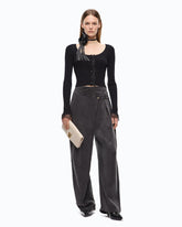 Cardigan cropped in misto seta e cashmere con pizzo - | Pinko