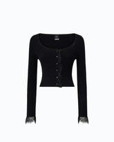 Cardigan cropped in misto seta e cashmere con pizzo - | Pinko