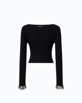 Cardigan cropped in misto seta e cashmere con pizzo - | Pinko