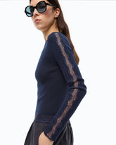 Maglia a costine con pizzo - | Pinko