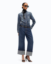 Jeans cropped con cintura in pelle - | Pinko
