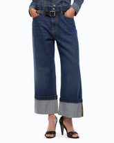 Jeans cropped con cintura in pelle - | Pinko