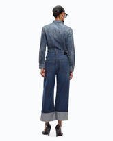 Jeans cropped con cintura in pelle - | Pinko