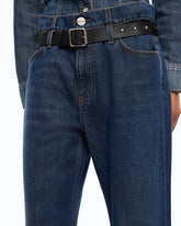 Jeans cropped con cintura in pelle - | Pinko
