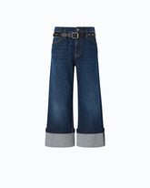 Jeans cropped con cintura in pelle - | Pinko