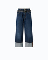Jeans cropped con cintura in pelle - | Pinko