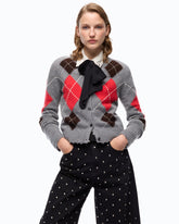 Wool and cashmere crew-neck cardigan with diamond motif - | Pinko