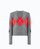 Wool and cashmere crew-neck cardigan with diamond motif - | Pinko