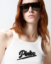 Vest top with PINKO embroidery and rhinestones - White | Pinko