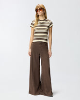 Cropped striped T-shirt with PINKO logo - | Pinko