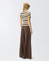 Cropped striped T-shirt with PINKO logo - | Pinko