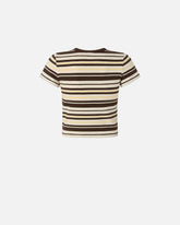 Cropped striped T-shirt with PINKO logo - | Pinko