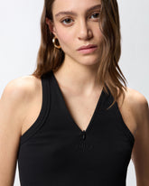 Canotta a costine con scollo a V e logo PINKO - | Pinko
