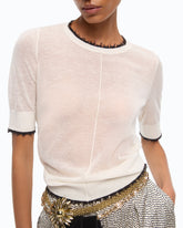 T-shirt a mezze maniche con bordi sfilacciati - | Pinko