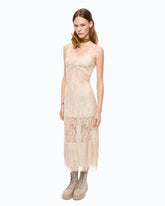 Abito slipdress midi con bande in pizzo - | Pinko